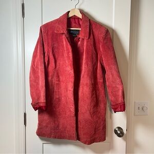 Vintage 90s Y2K Relativity Bright Cherry-Red Suede Leather Oversized Jacket 🌹🍒